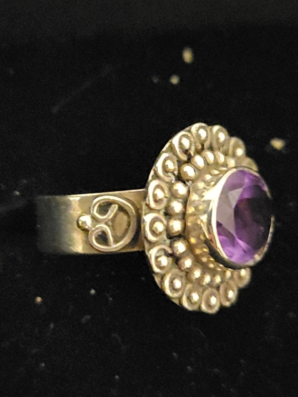 Sterling Silver Amethsyt Gemstone Halo Ring, Stamped